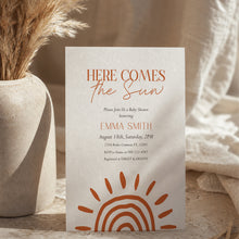 Load image into Gallery viewer, Boho Comes the Sun Baby Shower Invitation,  Editable Template 2045

