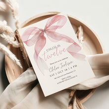 Load image into Gallery viewer, 0318 pink watercolor bow birthday invitation
