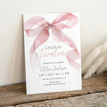 Load image into Gallery viewer, 0318 pink watercolor bow birthday invitation
