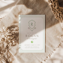 Load image into Gallery viewer, 0312 sage green tennis monogram birthday invitation template
