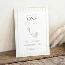 Load image into Gallery viewer, 0308 green one silly goose birthday invitation template 2
