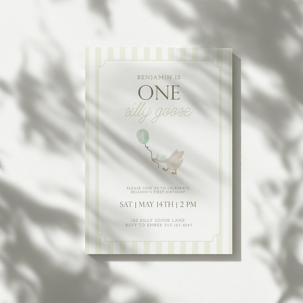 0308 green one silly goose birthday invitation template 2