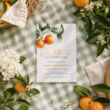 Load image into Gallery viewer, Little Cutie 1st Birthday Invitation Citrus Watercolor Green Gingham Summer Template 0340
