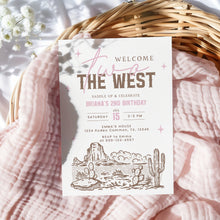 Load image into Gallery viewer, Welcome two the Wild West Pink Birthday Invitation Cowgirl Vintage Rodeo Editable Template 0336
