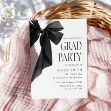 Load image into Gallery viewer, Black Bow Graduation Party Invite Coquette Preppy Girl Chic Editable Template 0808
