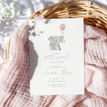 Load image into Gallery viewer, Pink Elephant Baby Shower Invitation, Watercolor Balloon, Editable Template, Digital Download 2031
