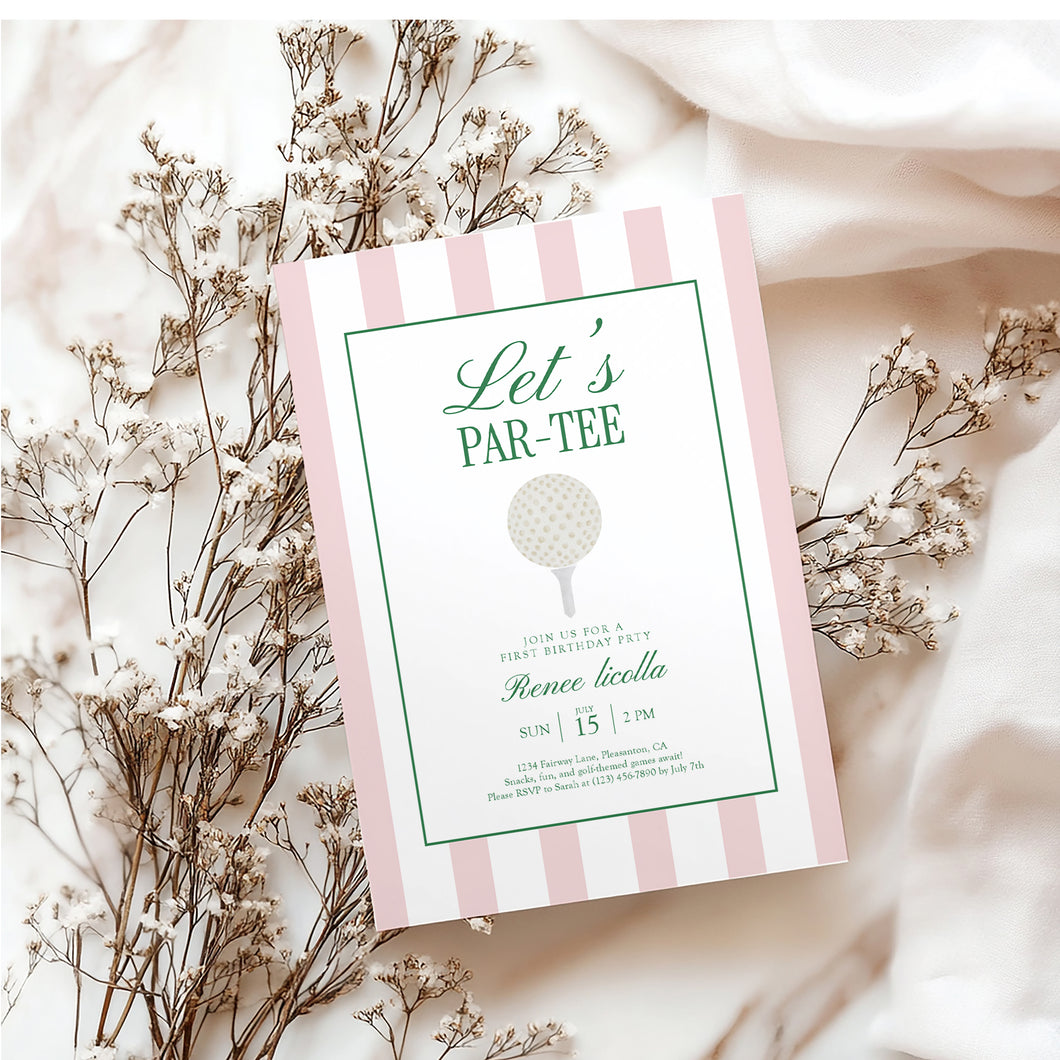 0311 pink let's par tee invitation template