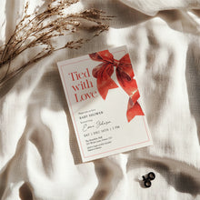 Load image into Gallery viewer, 2024 Red Bow Baby Shower Invitation, Tied with Love Baby Shower Invite, Christmas Holiday Baby Shower invitation template
