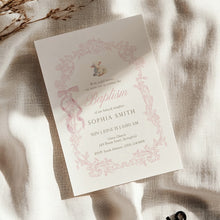 Load image into Gallery viewer, Pink Lamb Baptism Invitation Template, Floral Christian Girl Baptism Invite 0502
