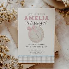 Load image into Gallery viewer, Pink Volleyball Birthday Invitation Editable Template, Coquette Bow Girl Sports Party Invite 0337
