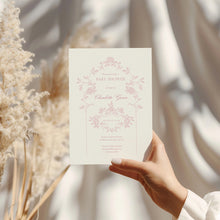 Load image into Gallery viewer, Corjl editable pink minimal tolie de jouy baby shower invitation template 2015
