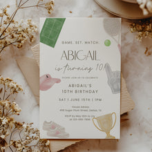 Load image into Gallery viewer, Pink Tennis 10th Birthday Invitation for Girls, Sports Birthday Invite, Preppy Athletic Girl 03312

