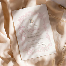 Load image into Gallery viewer, Pink Lamb Baptism Invitation Template, Floral Christian Girl Baptism Invite 0502
