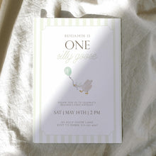 Load image into Gallery viewer, 0308 green one silly goose birthday invitation template 2

