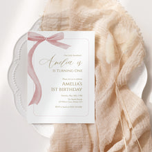 Load image into Gallery viewer, Pink Bow Birthday Invitation, Editable Template, Coquette Girls&#39; Birthday, Digital Download 0324
