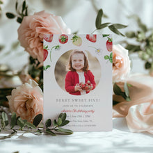 Load image into Gallery viewer, 0326 Berry sweet Strawberry 5th Birthday Photo Invite, Editable Template, Digital Download
