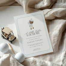Load image into Gallery viewer, Teddy Bear Little Golfer Is On The Way Blue Golf Baby Shower Invitation 2041

