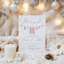 Load image into Gallery viewer, 2029 Winter Pink Baby Shower Invitation: Christmas Holiday Template (Digital Download)
