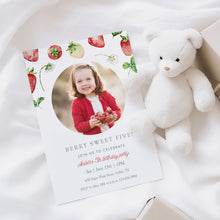 Load image into Gallery viewer, 0326 Berry sweet Strawberry 5th Birthday Photo Invite, Editable Template, Digital Download

