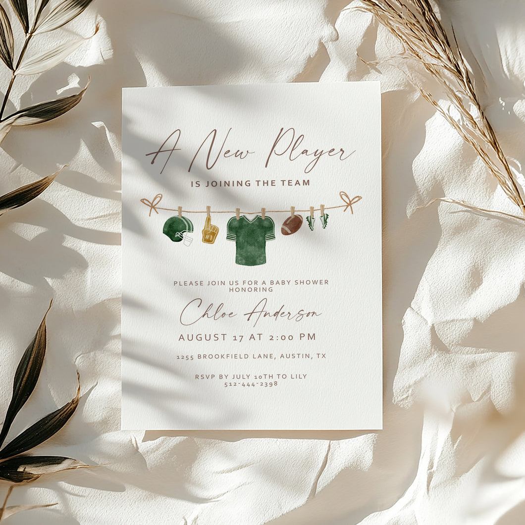 2032 A new player is on the way Baby Shower Football Invite, Editable Sports Template, Digital download