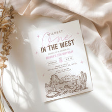 Load image into Gallery viewer, Pink Wildest One in the West Invitation Boy 1st Birthday cowgirl Western Editable Template 0336
