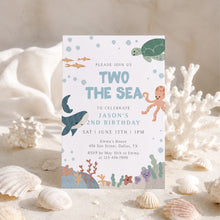 Load image into Gallery viewer, Blue Two the Sea Birthday Invitation Editable Boy Under the Sea 2nd Birthday Invite 0339
