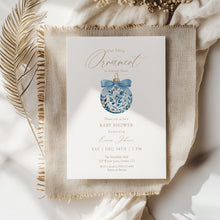 Load image into Gallery viewer, 2024 Blue Ornament Baby Shower Invitation, Winter Holiday Baby Shower Template, Little Ornament is Almost Here Christmas Invite
