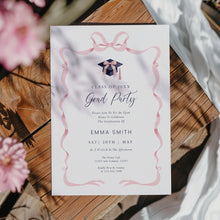 Load image into Gallery viewer, Grad Party Invitation Pink Bow Preppy Graduation Invitation Editable Template0808
