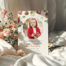 Load image into Gallery viewer, 0326 Berry sweet Strawberry 5th Birthday Photo Invite, Editable Template, Digital Download
