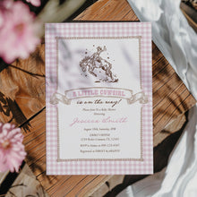 Load image into Gallery viewer, Pink Gingham Western Little Cowgirl Rodeo Baby Shower Invitation Editable Template 2043
