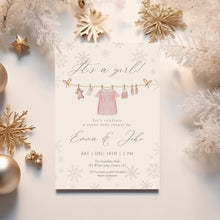 Load image into Gallery viewer, 2029 Winter Pink Baby Shower Invitation: Christmas Holiday Template (Digital Download)
