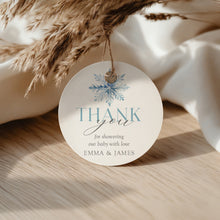 Load image into Gallery viewer, 2024 Blue Snowflake Baby Shower Favor Tag, Winter Baby Shower Thank You Label, Holiday Shower Favor Tags, Editable Template

