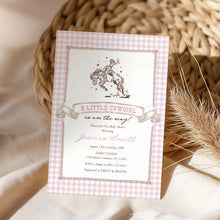 Load image into Gallery viewer, Pink Gingham Western Little Cowgirl Rodeo Baby Shower Invitation Editable Template 2043
