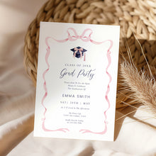 Load image into Gallery viewer, Grad Party Invitation Pink Bow Preppy Graduation Invitation Editable Template0808
