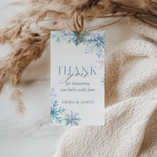 Load image into Gallery viewer, 2024 Blue Snowflake Baby Shower Favor Tag, Winter Baby Shower Thank You Label, Holiday Shower Favor Tags, Editable Template

