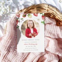 Load image into Gallery viewer, 0326 Berry sweet Strawberry 5th Birthday Photo Invite, Editable Template, Digital Download
