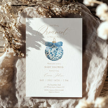 Load image into Gallery viewer, 2024 Blue Ornament Baby Shower Invitation, Winter Holiday Baby Shower Template, Little Ornament is Almost Here Christmas Invite
