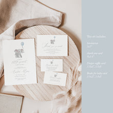 Load image into Gallery viewer, Boys Elephant Baby Shower Invitation Bundle, Blue Balloon Theme (Digital Download) 2031
