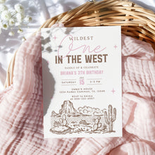 Load image into Gallery viewer, Pink Wildest One in the West Invitation Boy 1st Birthday cowgirl Western Editable Template 0336
