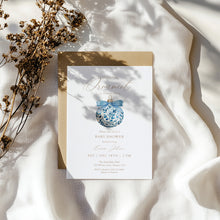 Load image into Gallery viewer, 2024 Blue Ornament Baby Shower Invitation, Winter Holiday Baby Shower Template, Little Ornament is Almost Here Christmas Invite
