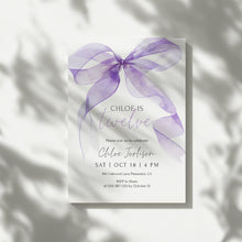Load image into Gallery viewer, 0318 purple watercolor bow birthday invitation
