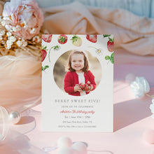 Load image into Gallery viewer, 0326 Berry sweet Strawberry 5th Birthday Photo Invite, Editable Template, Digital Download
