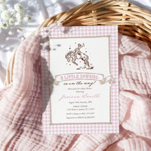 Load image into Gallery viewer, Pink Gingham Western Little Cowgirl Rodeo Baby Shower Invitation Editable Template 2043
