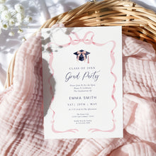 Load image into Gallery viewer, Grad Party Invitation Pink Bow Preppy Graduation Invitation Editable Template0808
