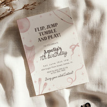 Load image into Gallery viewer, Pink Gymnastics Birthday Invitation Editable Template, Coquette Bow Girl Sports Party Invite 0337
