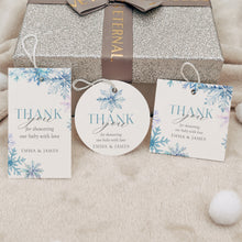 Load image into Gallery viewer, 2024 Blue Snowflake Baby Shower Favor Tag, Winter Baby Shower Thank You Label, Holiday Shower Favor Tags, Editable Template

