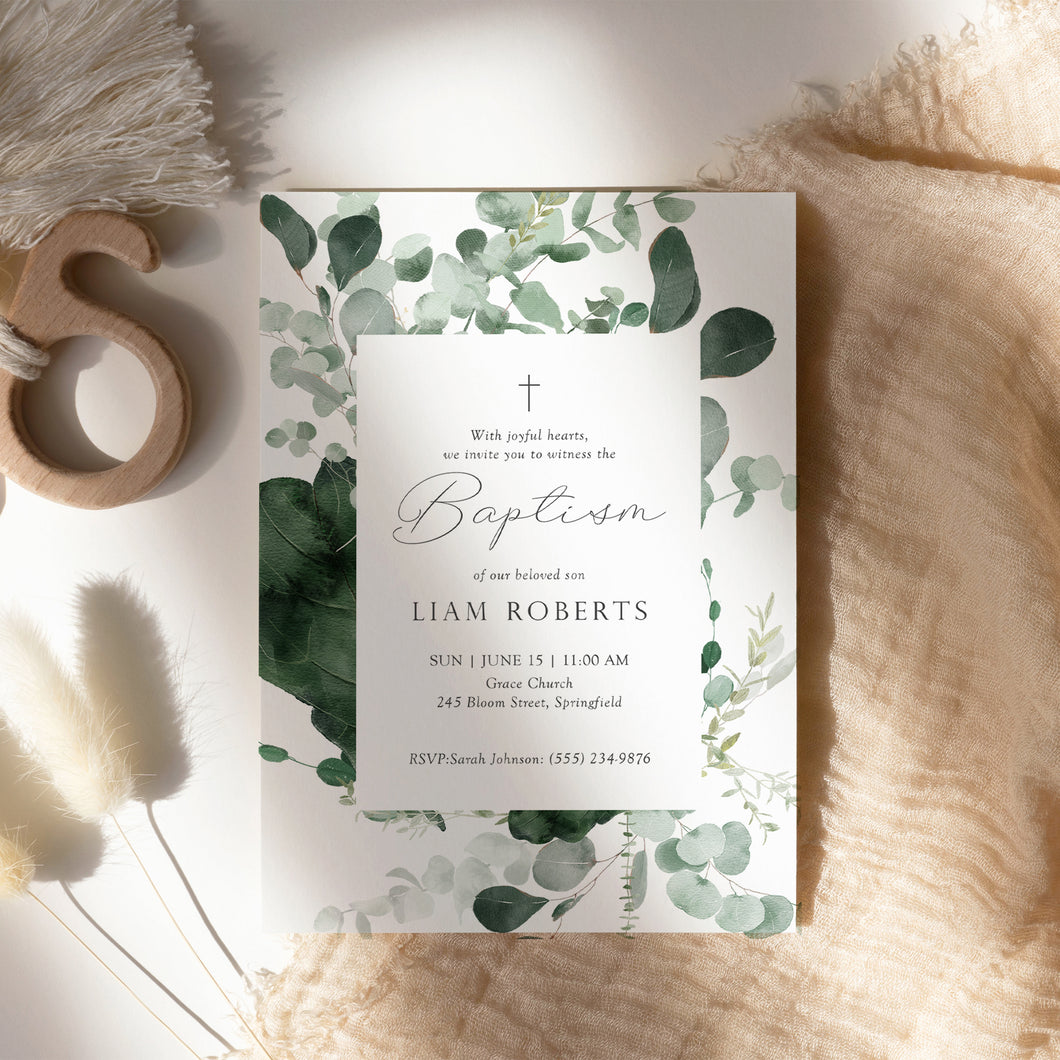 0501 greenery baptism invitation template