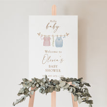 Load image into Gallery viewer, 2031 Pink Blue Baby Clothesline Baby Shower Gender Reveal Sign, Hello Baby, Digital Download
