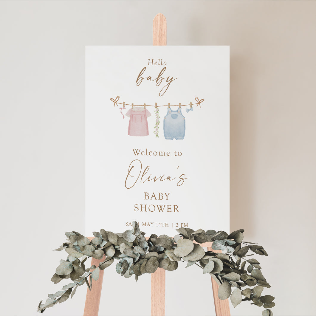 2031 Pink Blue Baby Clothesline Baby Shower Gender Reveal Sign, Hello Baby, Digital Download