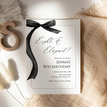 Load image into Gallery viewer, Black bow Eight &amp; Elegant 8th Birthday Invitation, Editable template, Digital Download 0324
